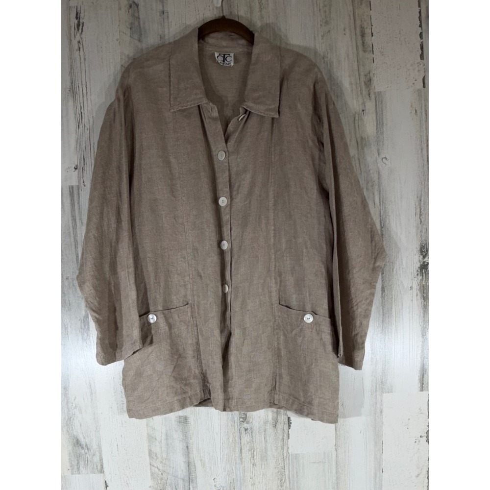 CTC Linens Button Front Tunic‎ Lightweight Jacket Size XS Small Tan Khaki READ